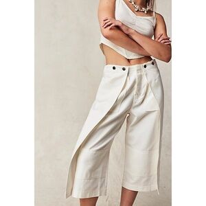 FREE PEOPLE Keep Calling Wide Crop Mid-Rise Pants SIZE 4 Optic White NWOT
